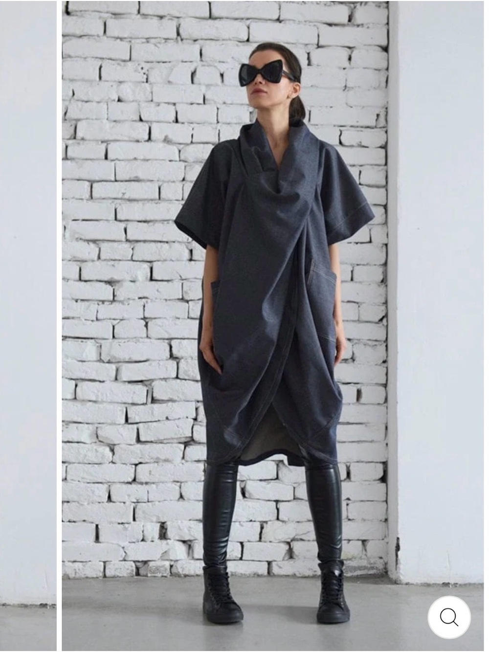 METAMORPHOZA Asymmetrical Draped Midi Dress in DARK denim Sz. xS